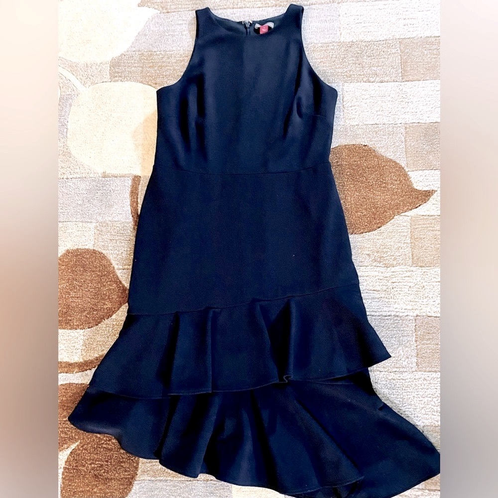 Vince Camuto Women's Sleeveless Tiered Ruffle Hem Crepe Ponte Dress